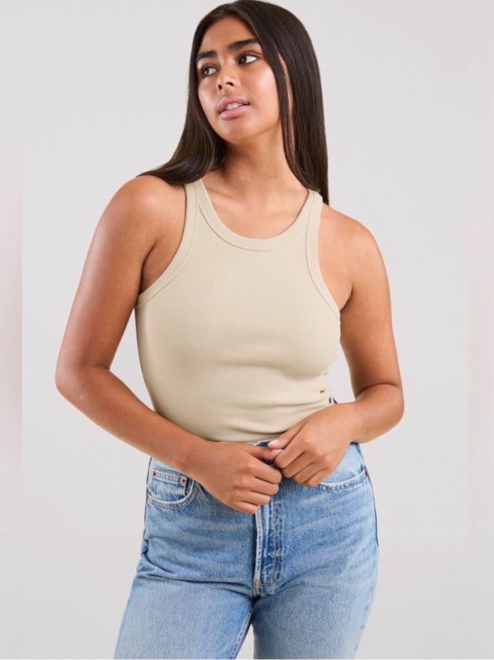 Nuuds Scuba Ribbed Tank Top in tan medium
